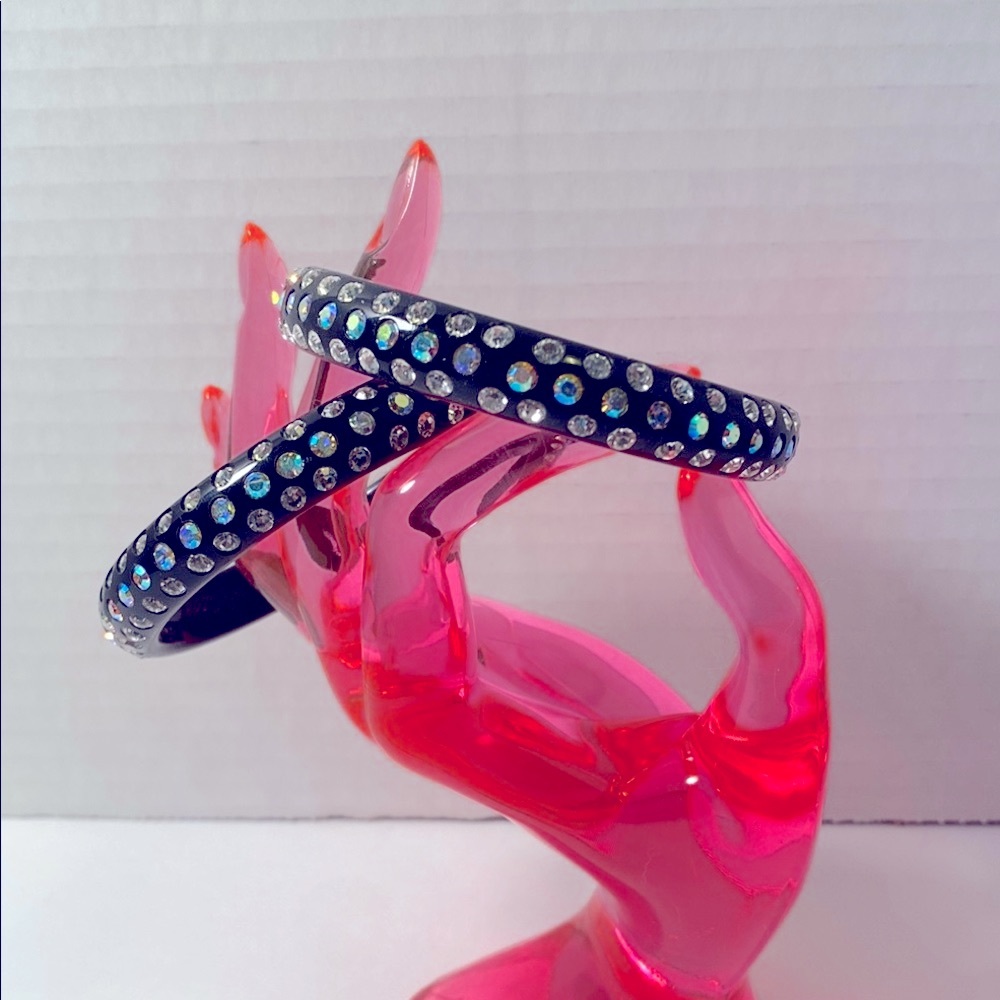 Black and Blue Rhinestone Bangles.  Vintage style jewelry.  Sold individually